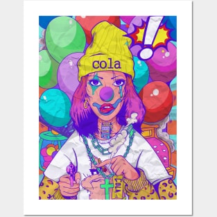 Colorful blind folded joker with many ballons illustration Posters and Art